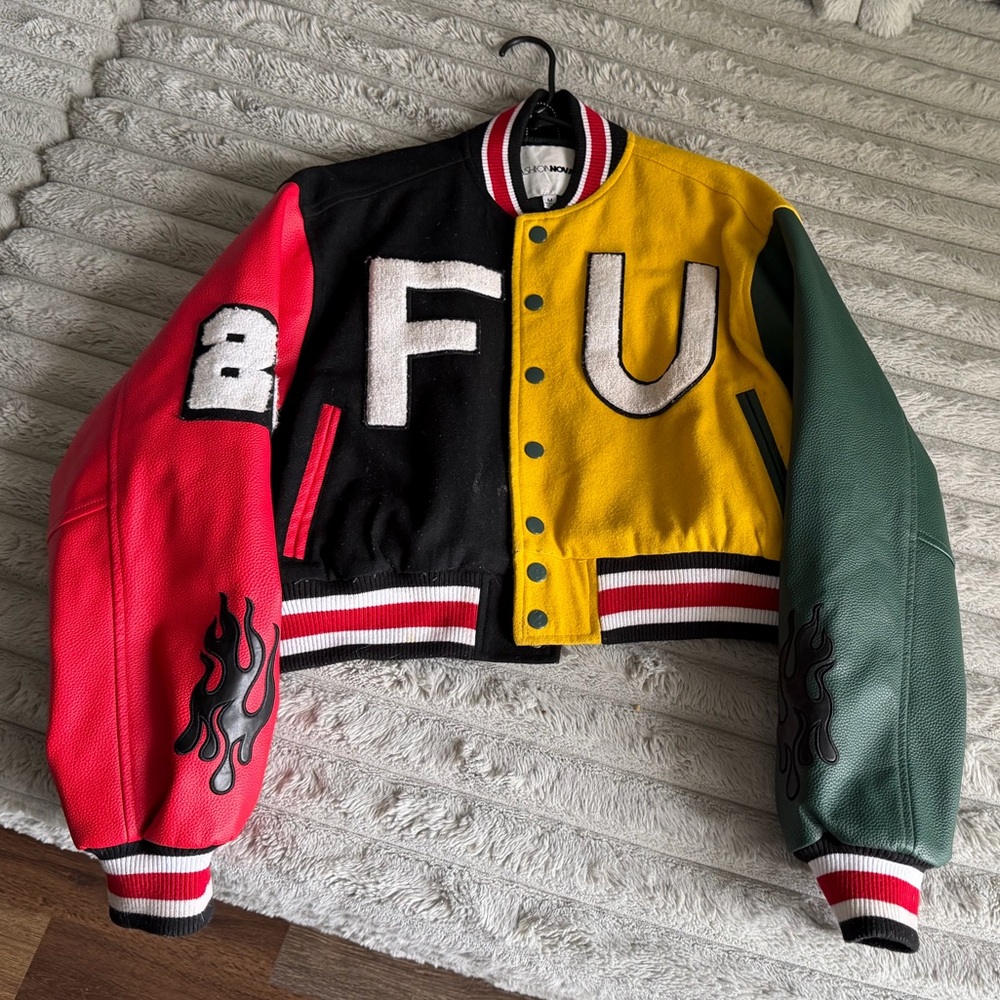 Fashion Nova Black and Yellow Varsity Jacket